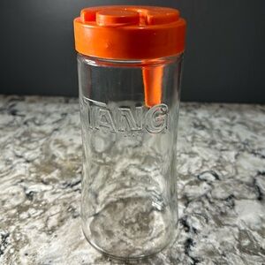 VTG Anchor Hocking Tang Quart Glass Pitcher Orange Lid Handle Pop Top Flip Close